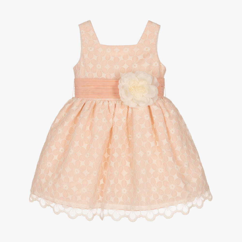 Abel & Lula-Girls Pink Embroidered Organza Dress | Childrensalon Outlet
