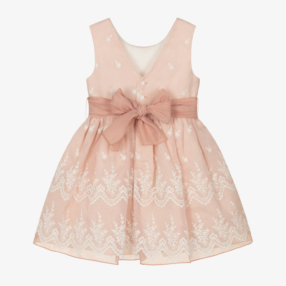 Abel & Lula-Girls Pink Embroidered Organza Dress | Childrensalon Outlet