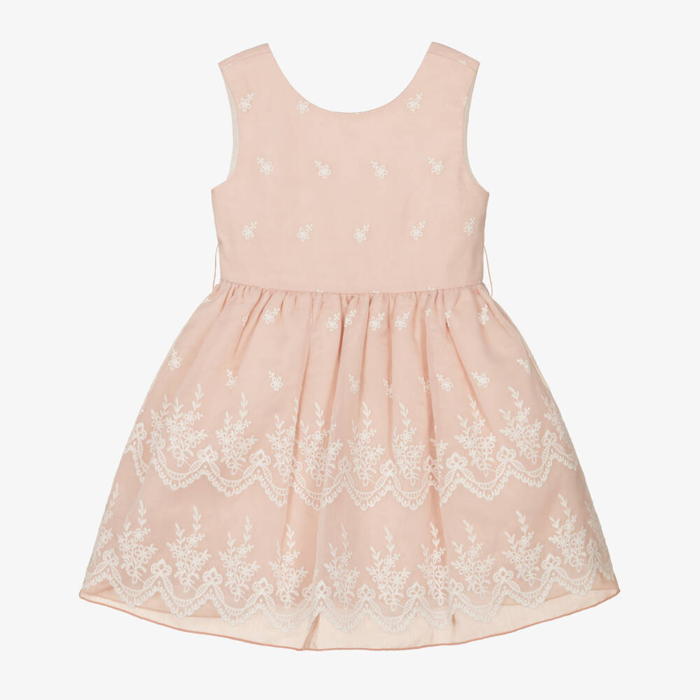 Abel & Lula-Girls Pink Embroidered Organza Dress | Childrensalon Outlet
