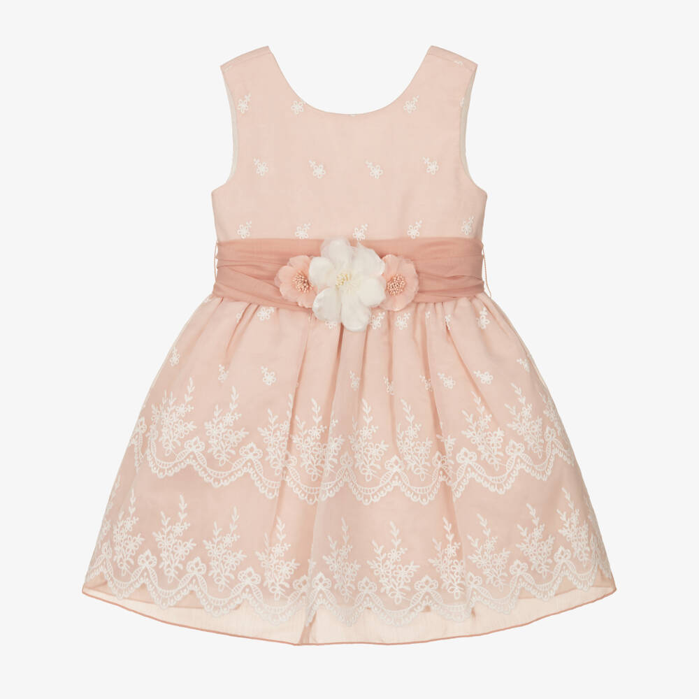 Abel & Lula-Girls Pink Embroidered Organza Dress | Childrensalon Outlet