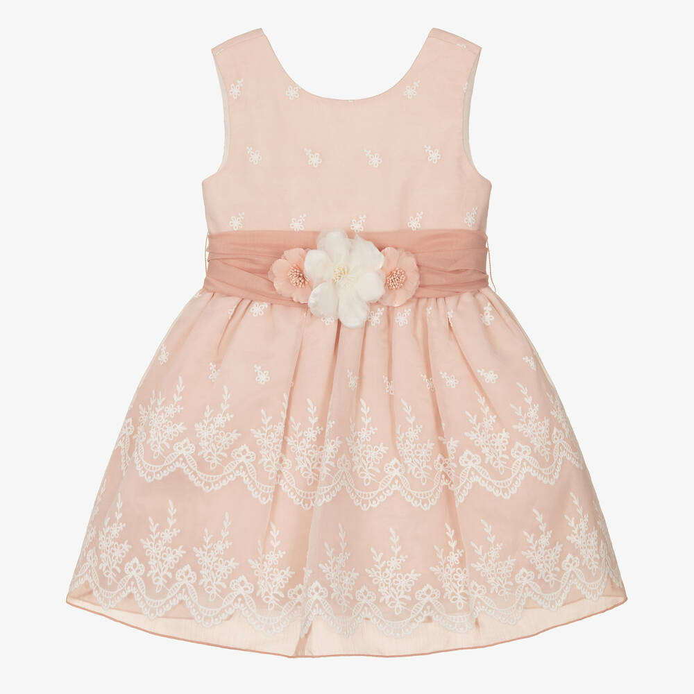 Abel & Lula - Girls Pink Embroidered Organza Dress | Childrensalon