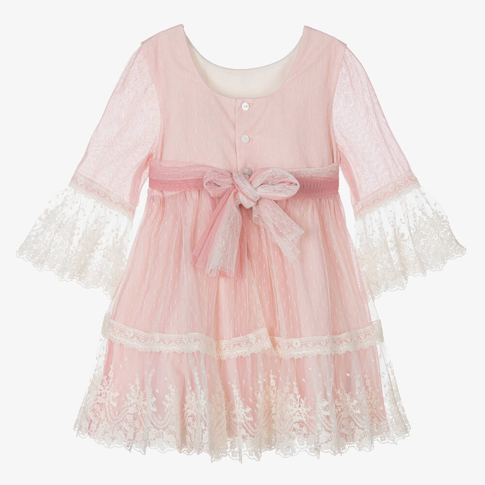 Abel & Lula-Girls Pink Embroidered Tulle Dress | Childrensalon Outlet
