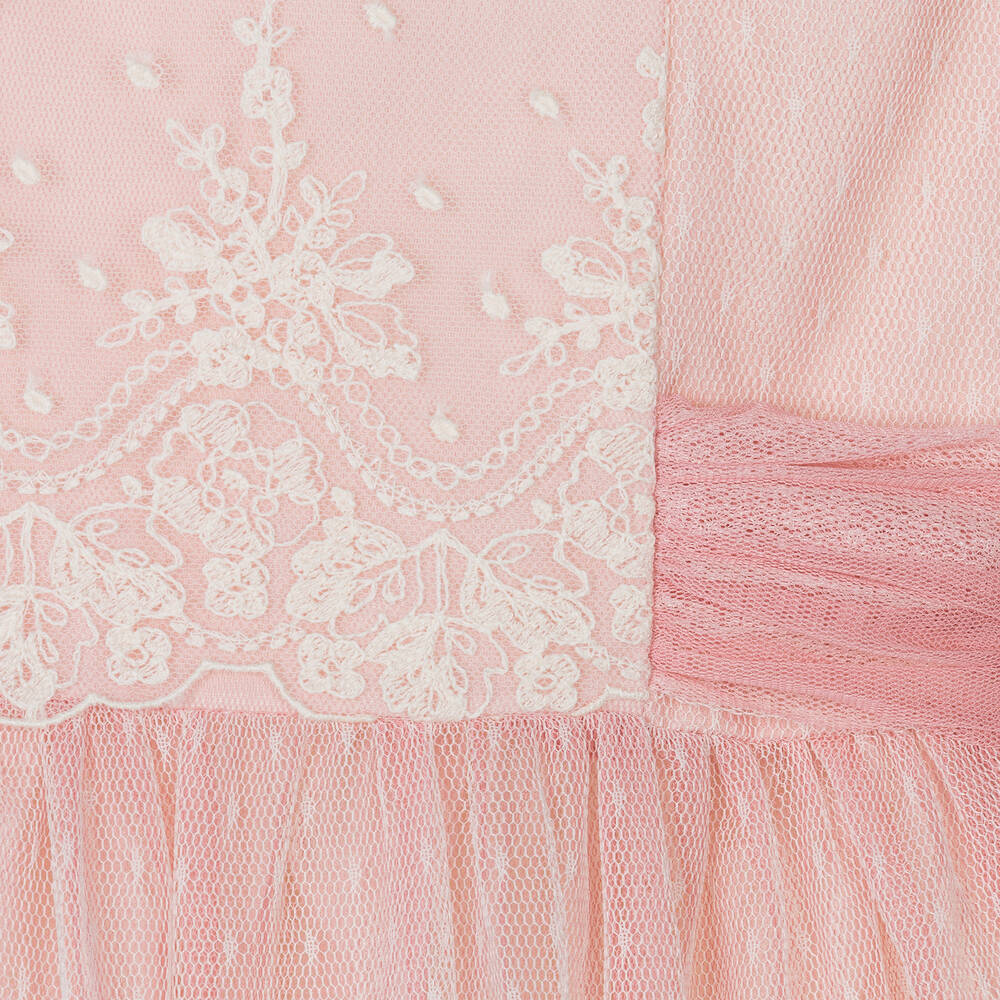 Abel & Lula-Girls Pink Embroidered Tulle Dress | Childrensalon Outlet