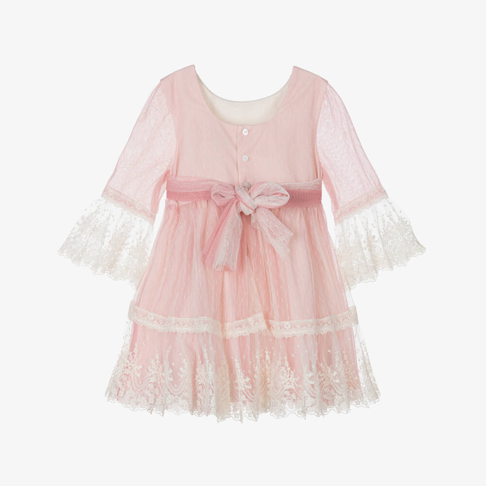 Abel & Lula-Girls Pink Embroidered Tulle Dress | Childrensalon Outlet