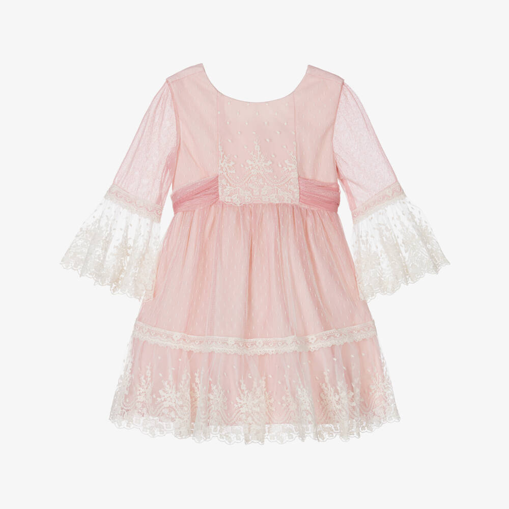 Abel & Lula-Girls Pink Embroidered Tulle Dress | Childrensalon Outlet