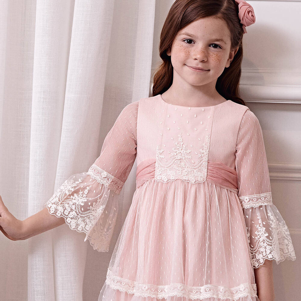 Abel & Lula - Girls Pink Embroidered Tulle Dress