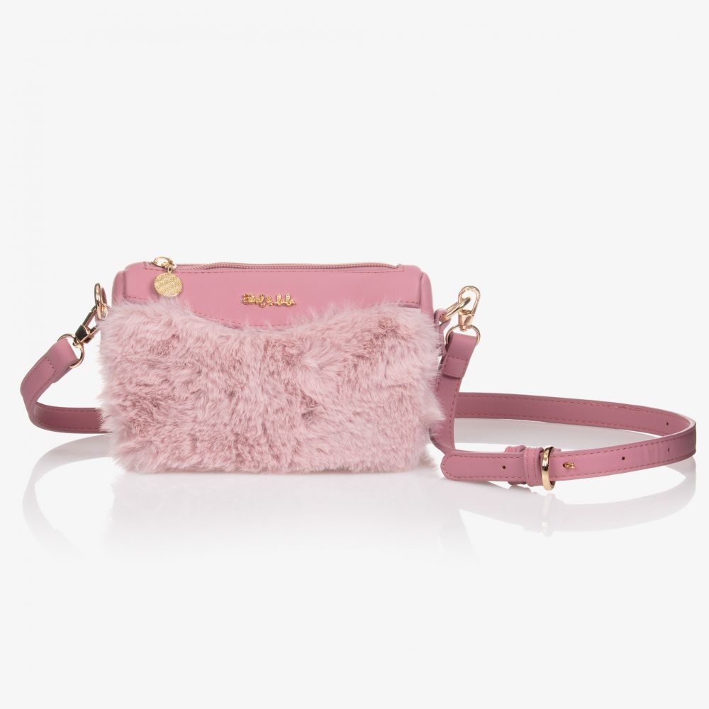 Abel & Lula - Girls Pink Faux Fur Bag (17cm) | Childrensalon