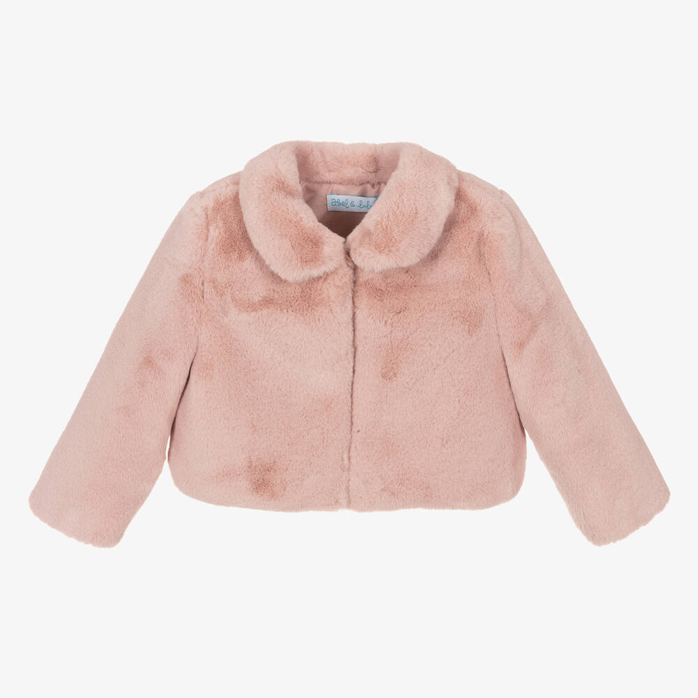 Abel & Lula - Girls Pink Faux Fur Jacket | Childrensalon
