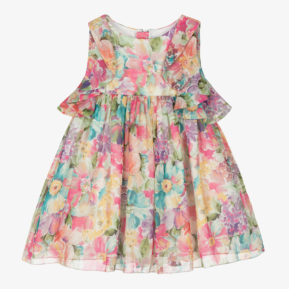 Girls Pink Floral Chiffon Dress