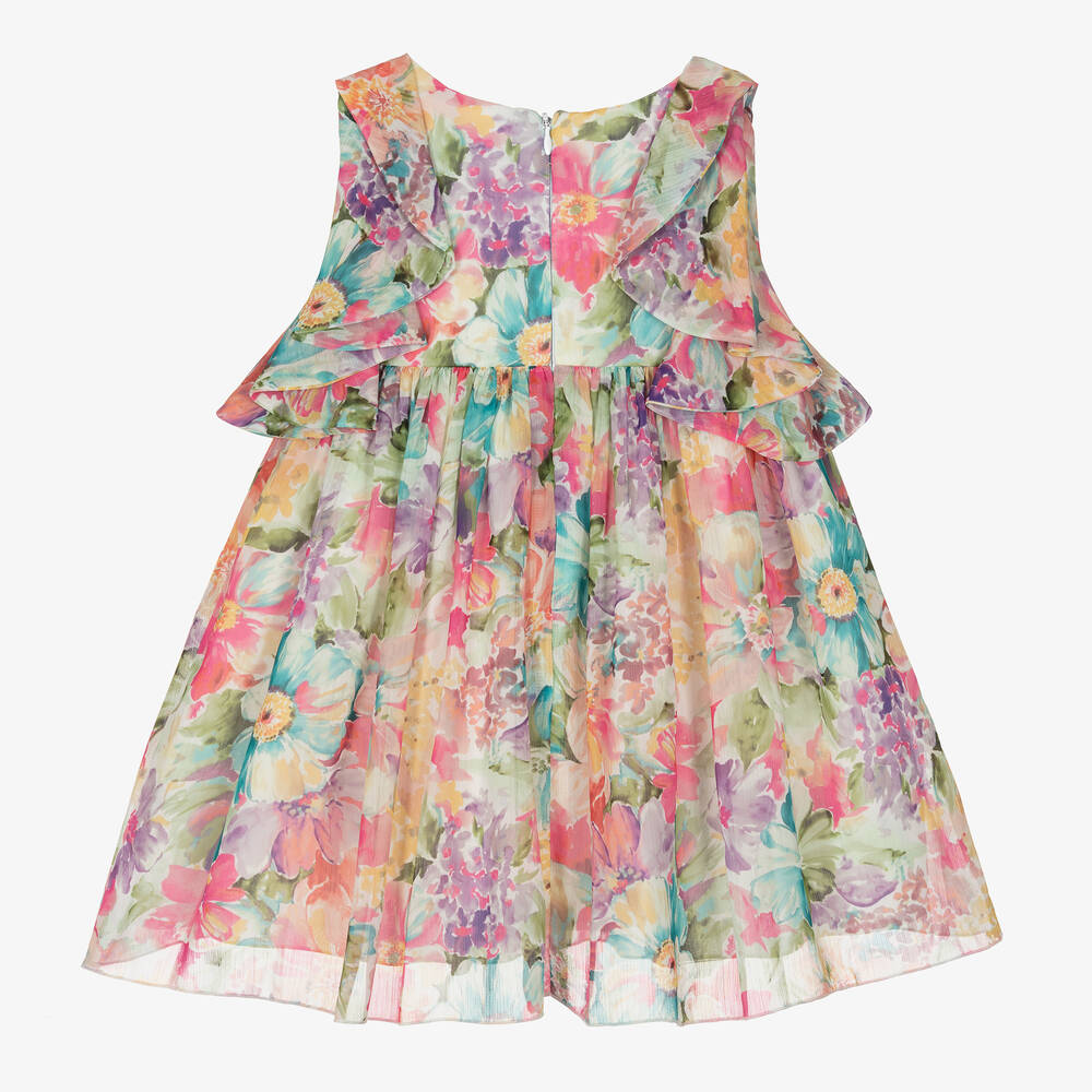 Abel & Lula-Girls Pink Floral Chiffon Dress | Childrensalon Outlet