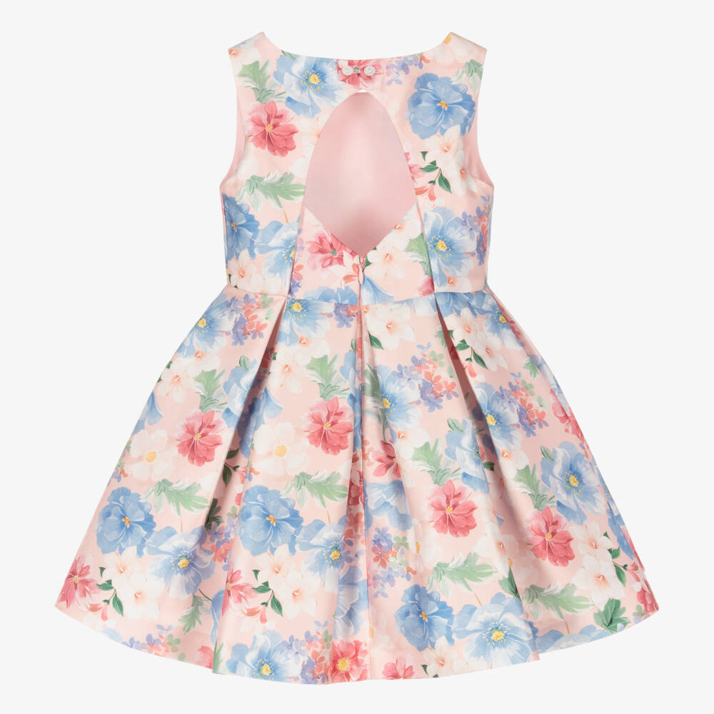 Abel & Lula-Girls Pink Floral Print Satin Dress | Childrensalon Outlet
