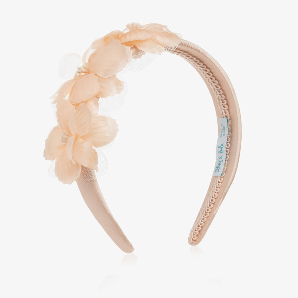 Abel & Lula - Girls Pink Floral Satin Hairband | Childrensalon