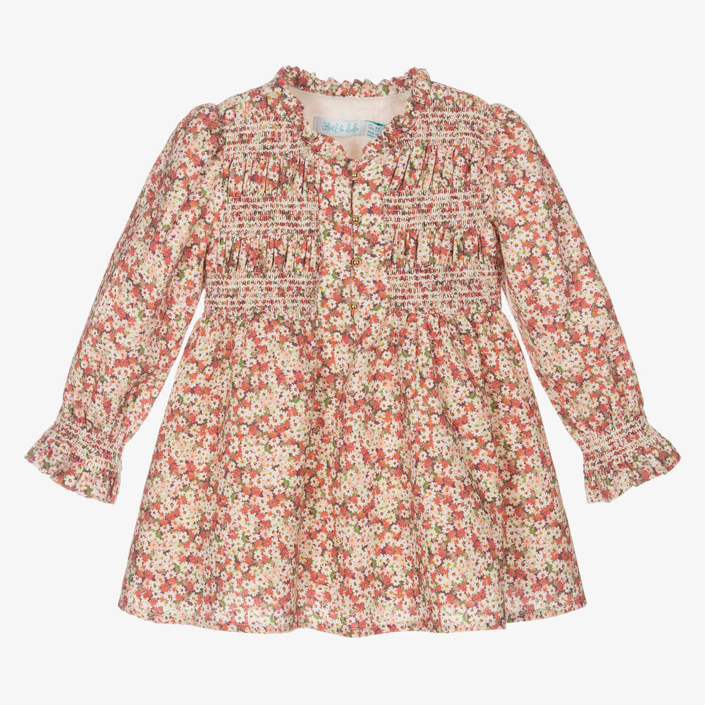 Abel & Lula-Girls Pink Floral Smocked Dress | Childrensalon Outlet
