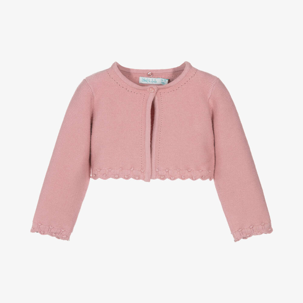 Abel & Lula-Girls Pink Fur Trim Cardigan | Childrensalon Outlet