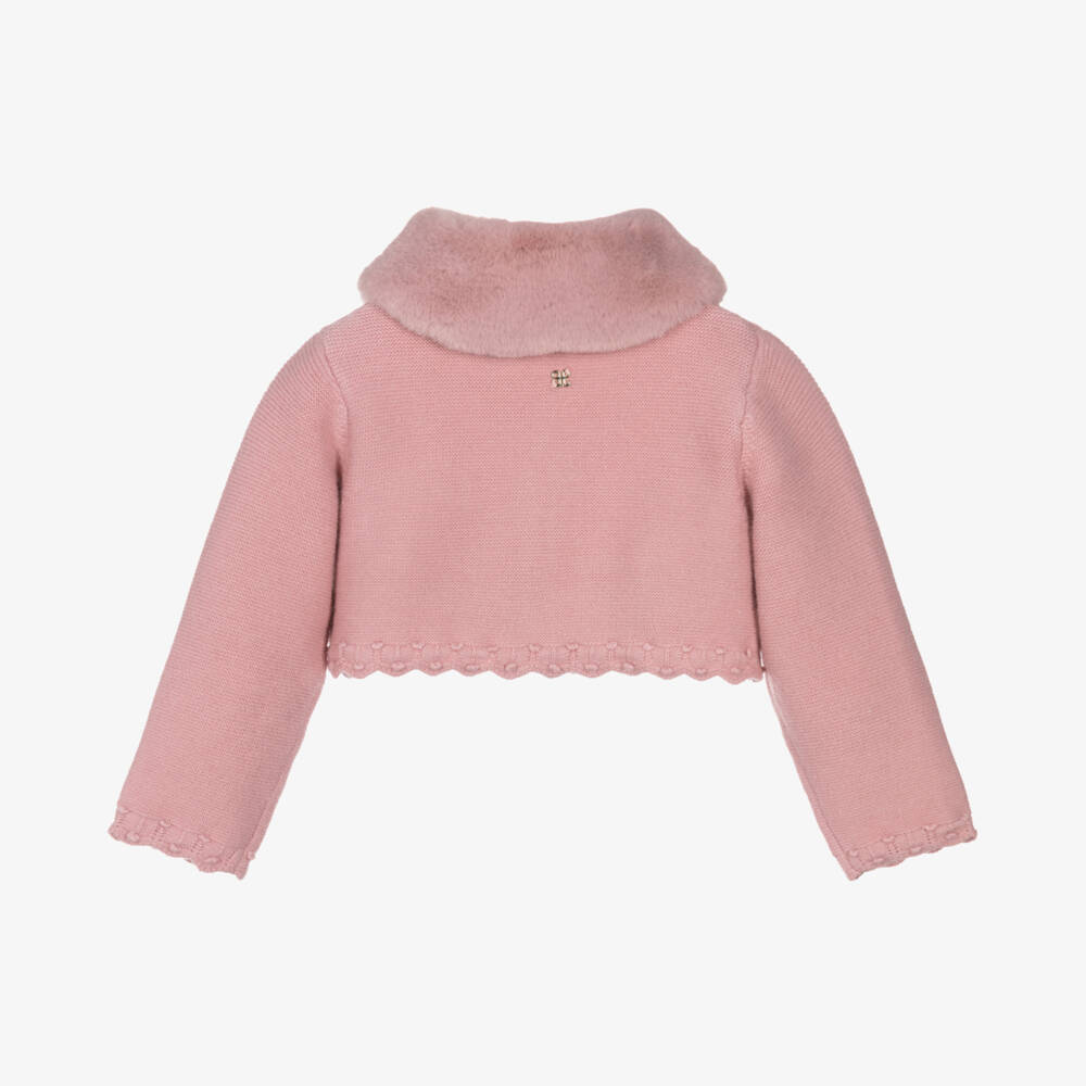 Abel & Lula-Girls Pink Fur Trim Cardigan | Childrensalon Outlet