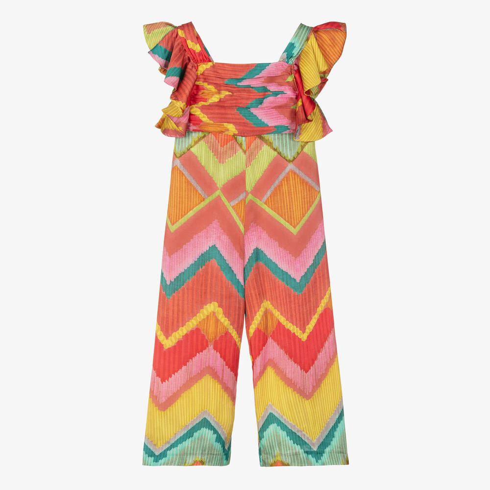 Abel & Lula-Girls Pink Geometric Print Jumpsuit | Childrensalon Outlet