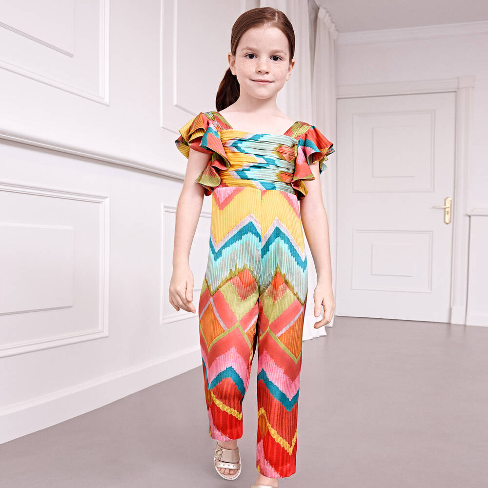 Abel & Lula-Girls Pink Geometric Print Jumpsuit | Childrensalon Outlet
