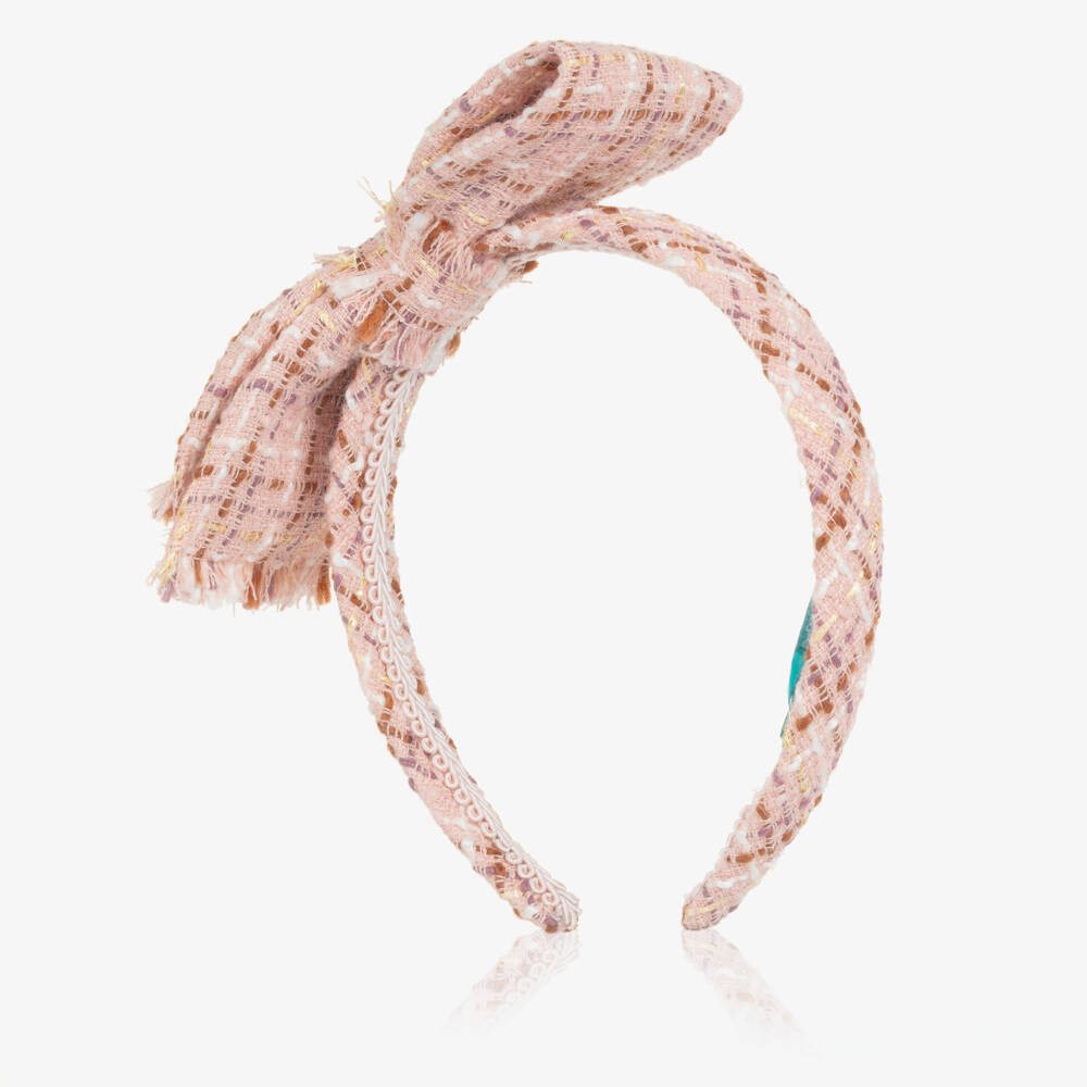Abel & Lula-Girls Pink & Gold Tweed Bow Hairband | Childrensalon Outlet