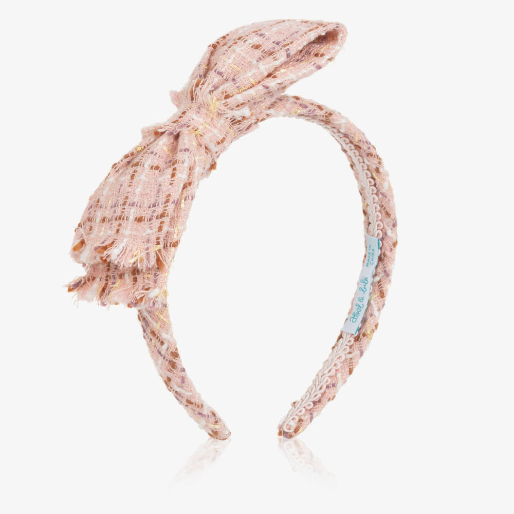 Abel & Lula-Girls Pink & Gold Tweed Bow Hairband | Childrensalon Outlet
