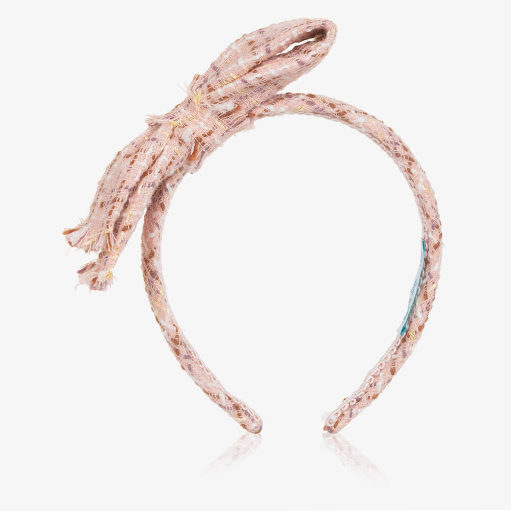 Abel & Lula-Girls Pink & Gold Tweed Bow Hairband | Childrensalon Outlet