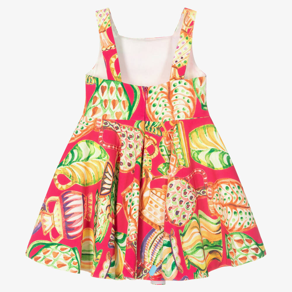 Abel & Lula-Girls Pink & Green Pottery Print Dress | Childrensalon Outlet