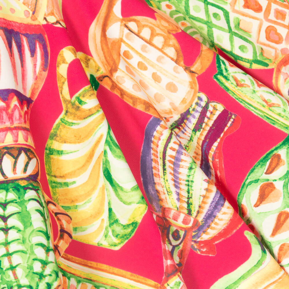 Abel & Lula-Girls Pink & Green Pottery Print Dress | Childrensalon Outlet