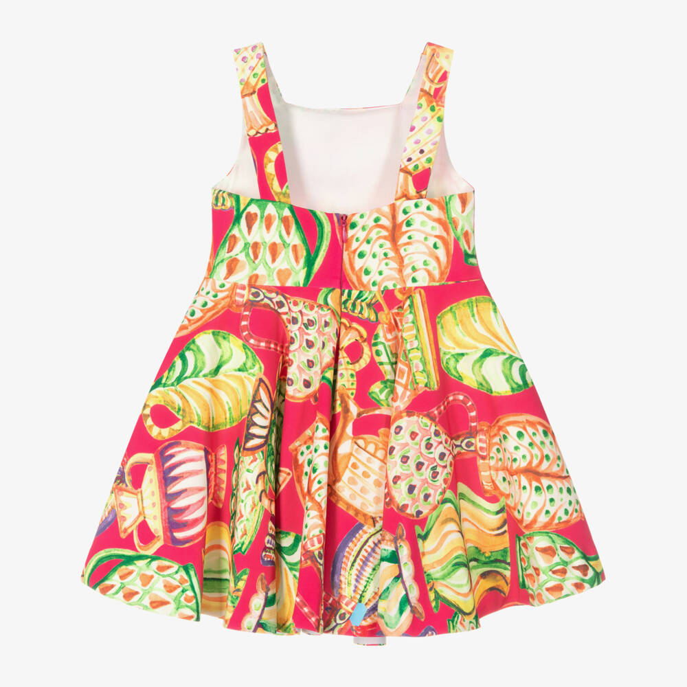Abel & Lula-Girls Pink & Green Pottery Print Dress | Childrensalon Outlet