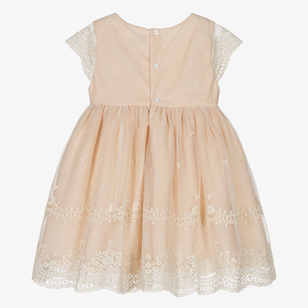 Abel & Lula-Girls Pink & Ivory Embroidered Tulle Dress | Childrensalon Outlet