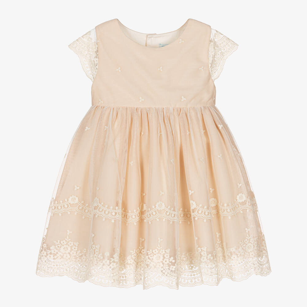 Abel & Lula-Girls Pink & Ivory Embroidered Tulle Dress | Childrensalon Outlet