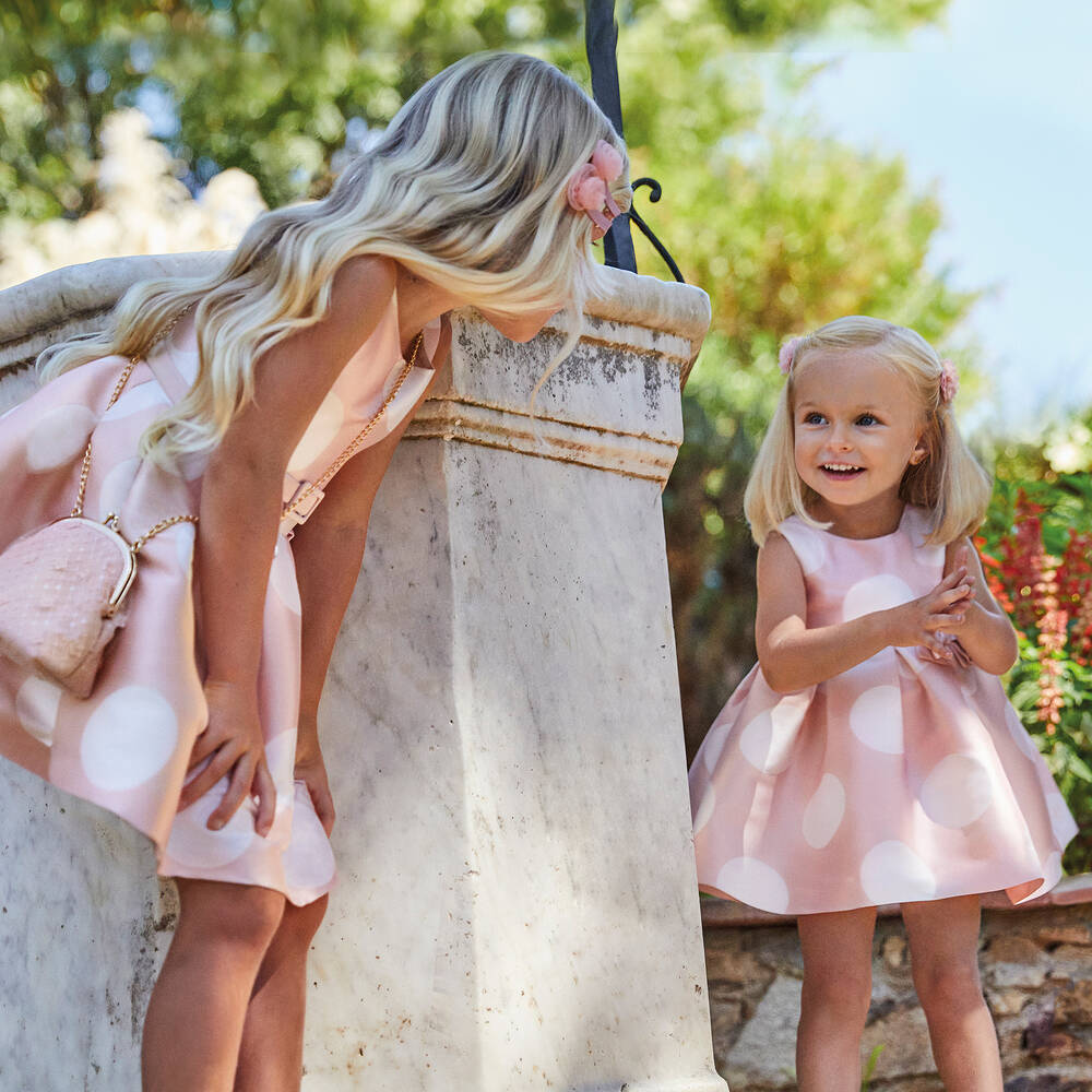 Abel & Lula-Girls Pink Polka Dot Satin Dress | Childrensalon Outlet