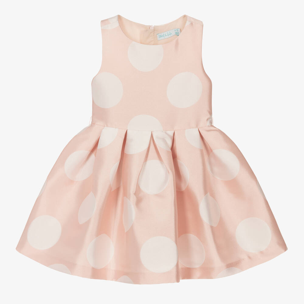 Abel & Lula-Girls Pink Polka Dot Satin Dress | Childrensalon Outlet
