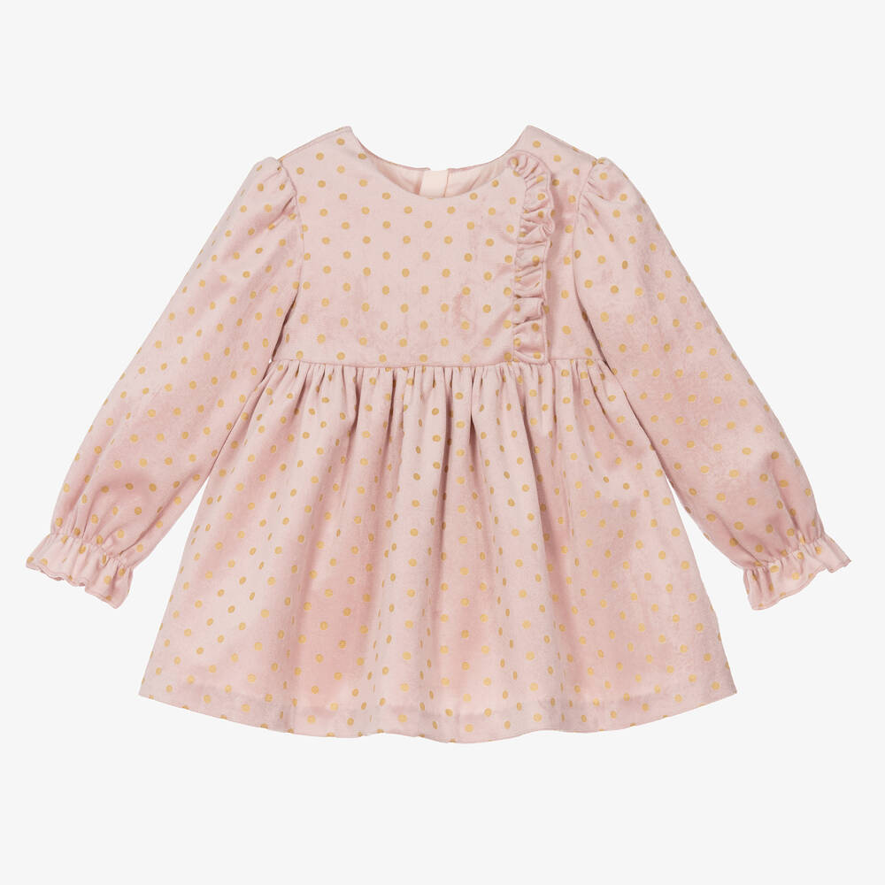 Abel & Lula-Розовое бархатное платье в горошек | Childrensalon Outlet