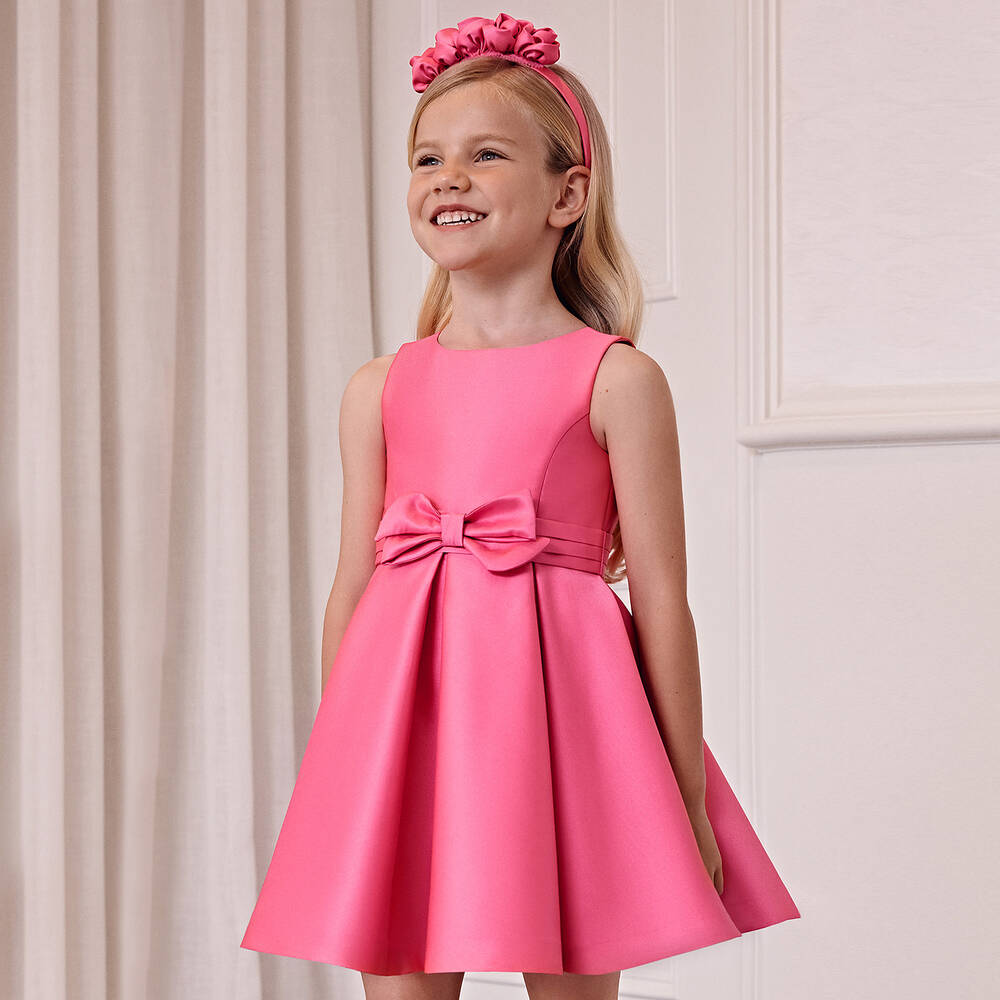 Abel & Lula-Girls Pink Satin Twill Dress | Childrensalon Outlet