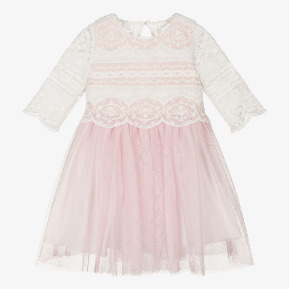 Abel & Lula-Girls Pink Tulle & Lace Dress | Childrensalon Outlet