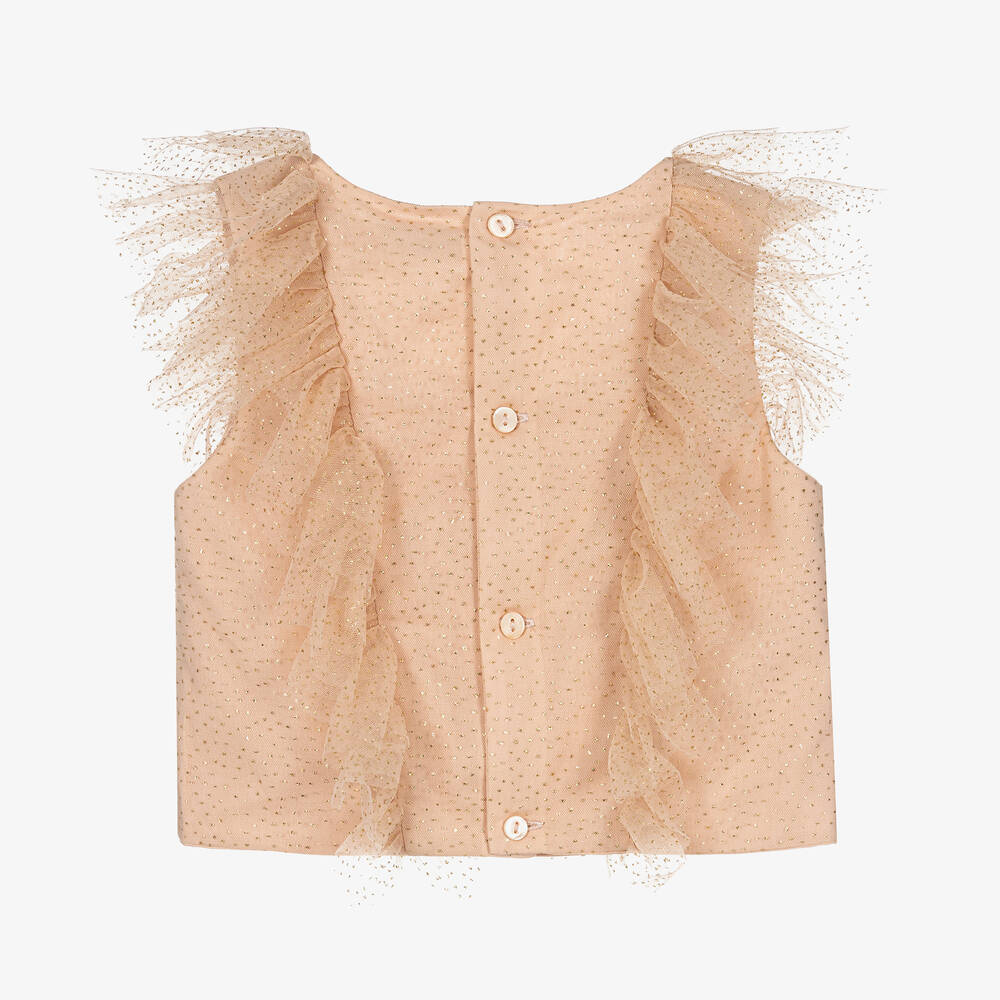 Abel & Lula-Girls Pink Tulle Ruffle Blouse | Childrensalon Outlet