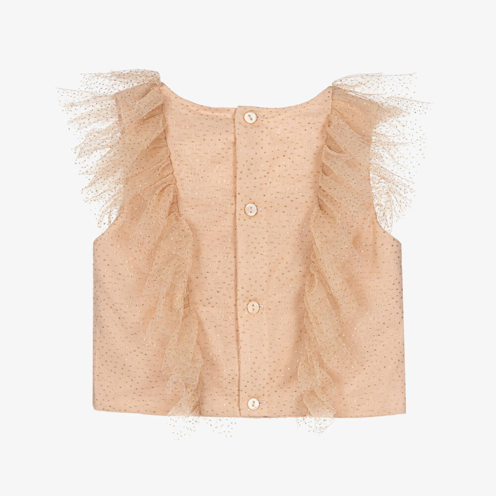 Abel & Lula-Girls Pink Tulle Ruffle Blouse | Childrensalon Outlet