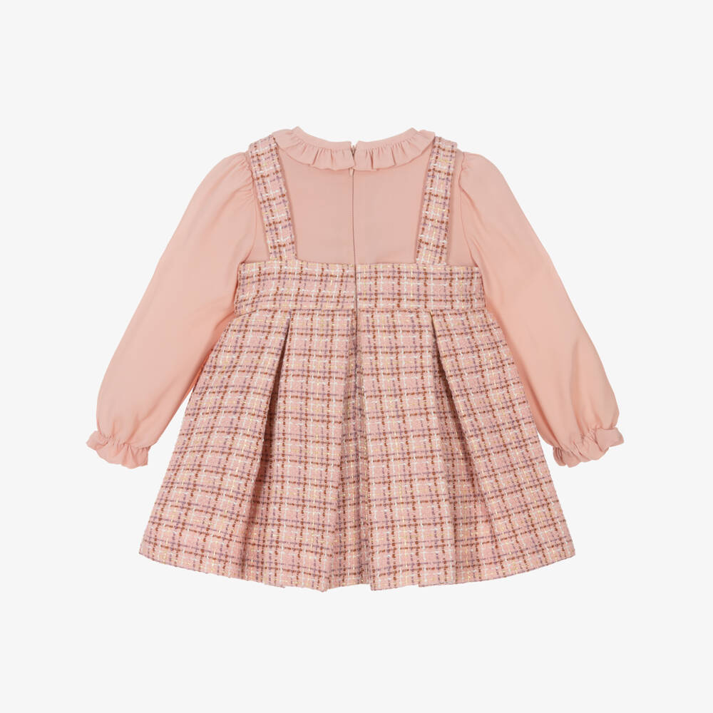 Abel & Lula-Girls Pink Tweed & Crêpe Chiffon Dress | Childrensalon Outlet