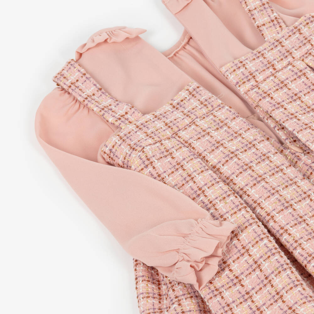 Abel & Lula-Girls Pink Tweed & Crêpe Chiffon Dress | Childrensalon Outlet