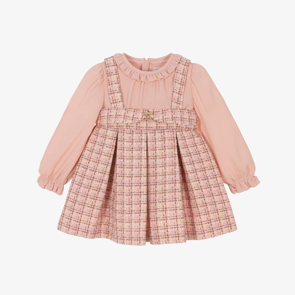 Abel & Lula-Girls Pink Tweed & Crêpe Chiffon Dress | Childrensalon Outlet