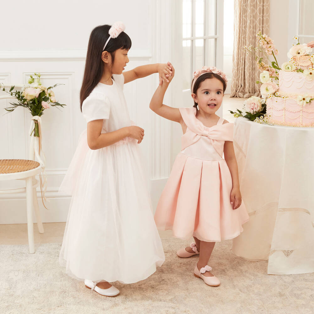 Abel & Lula-Girls Pleated Satin Bow Gown | Childrensalon Outlet