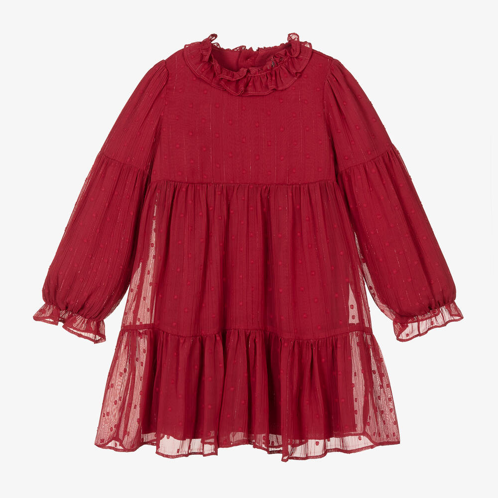 Abel & Lula - Girls Red Chiffon Dress | Childrensalon