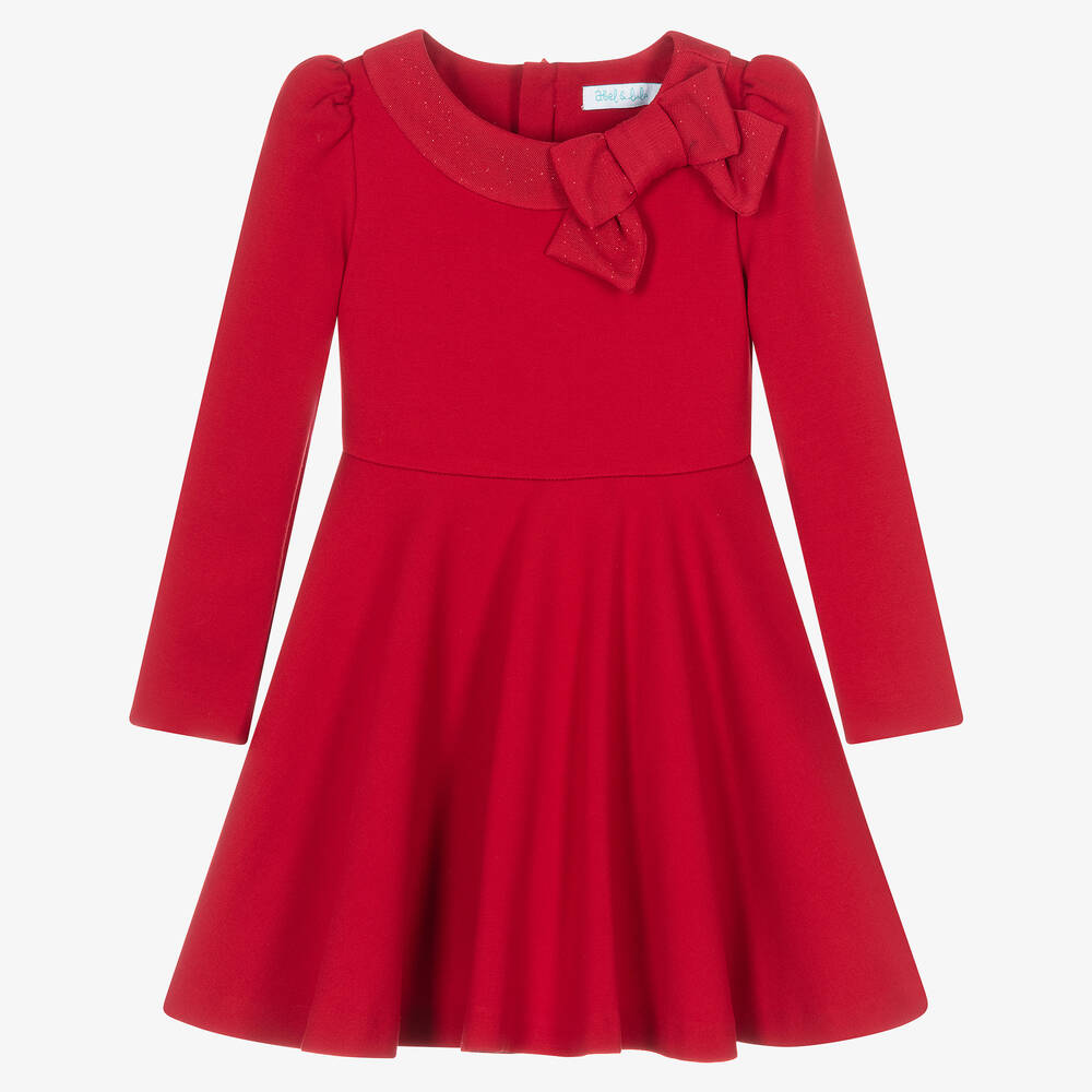 Abel & Lula - Girls Red Cotton Jersey Bow Skater Dress | Childrensalon
