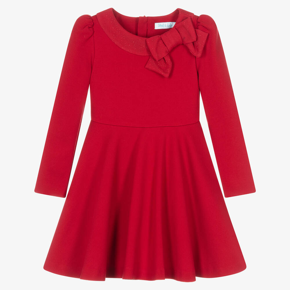 Abel Lula Girls Red Cotton Jersey Bow Skater Dress Childrensalon Outlet