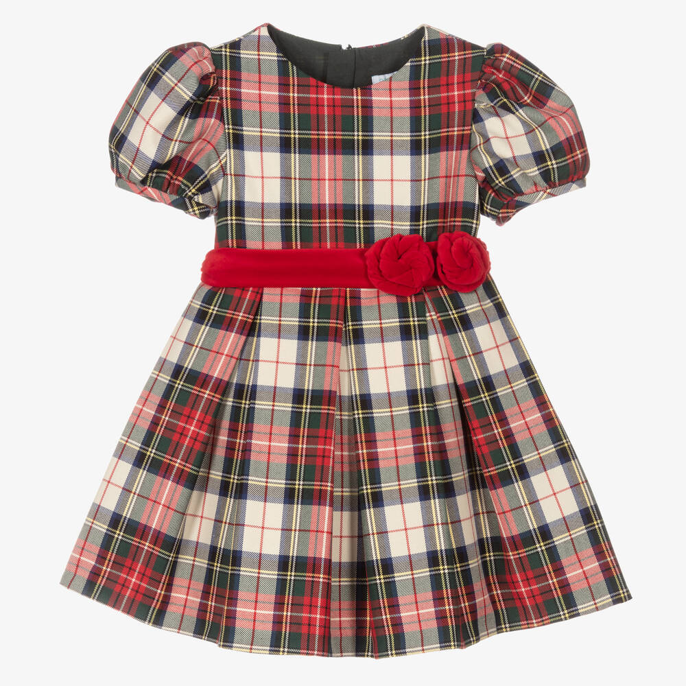 Abel & Lula - Girls Red & Green Tartan Dress | Childrensalon