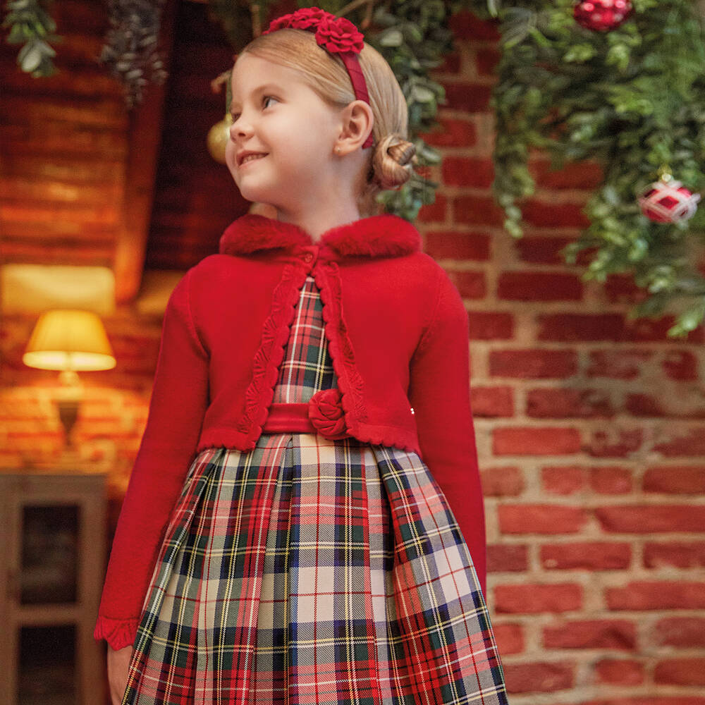 Abel Lula Girls Red Green Tartan Dress Childrensalon Outlet
