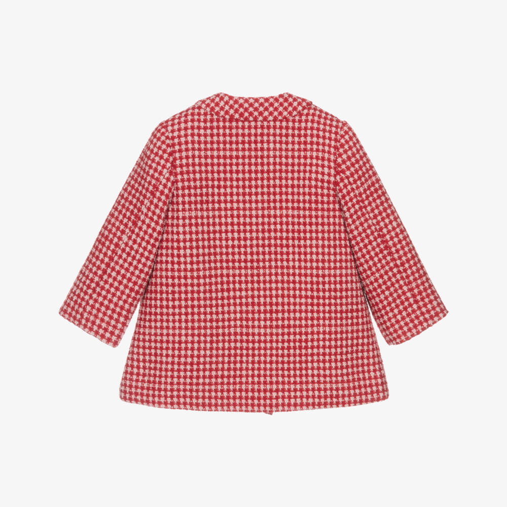 Abel & Lula-Girls Red Houndstooth Tweed Coat | Childrensalon Outlet