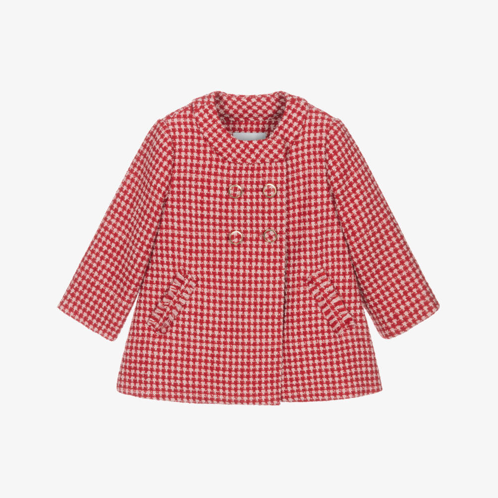 Abel & Lula-Girls Red Houndstooth Tweed Coat | Childrensalon Outlet