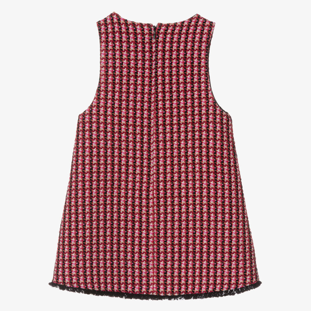 Abel & Lula-Girls Red & Pink Tweed Pinafore Dress | Childrensalon Outlet
