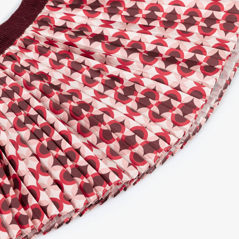 Abel & Lula-Girls Red Pleated Skirt with Geometric Print | Childrensalon Outlet