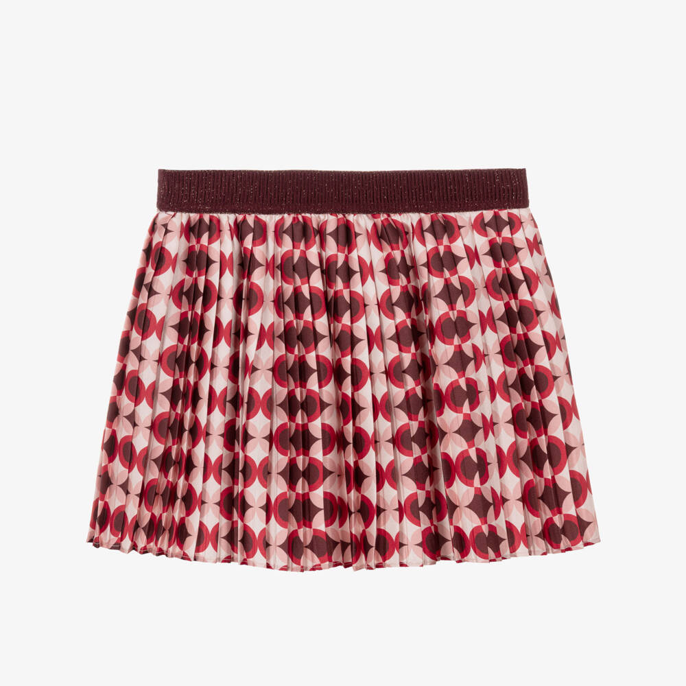 Abel & Lula-Girls Red Pleated Skirt with Geometric Print | Childrensalon Outlet